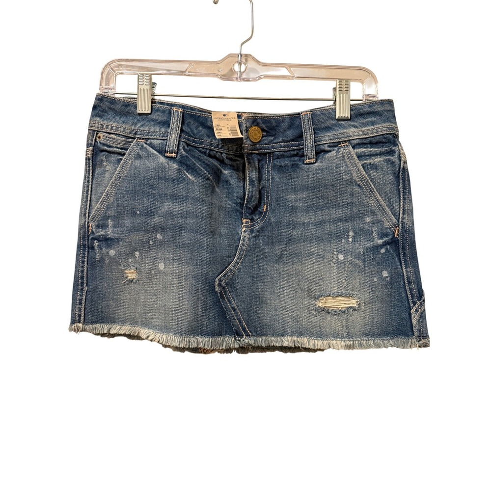 American Eagle Outfitters Distressed Denim Mini Skirt Paint Splatter Blue Size 0